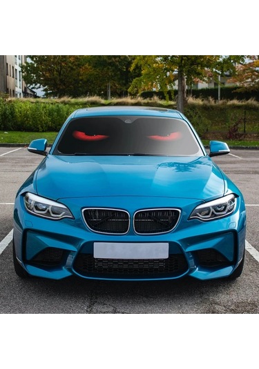 Chuangyinshop Kırmızı Göz Rüzgarlık Güneşlik Oto Güneşliği Uv Koruma Katlanır 4 Vantuz Soğuk Tutar Plaj Manzara