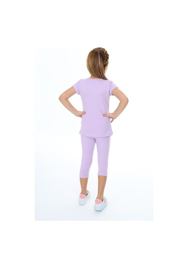 Toontoy Kız Çocuk Varaklı Kalp Baskılı Kaprili Takım Lila