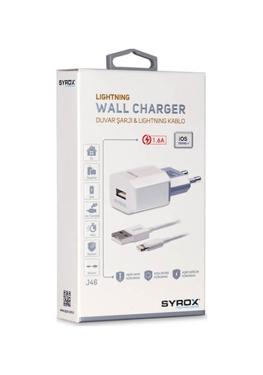 Syrox Iphone Lightning 1.6 Mah/1M Hızlı Şarj Cihazı Syx-J46