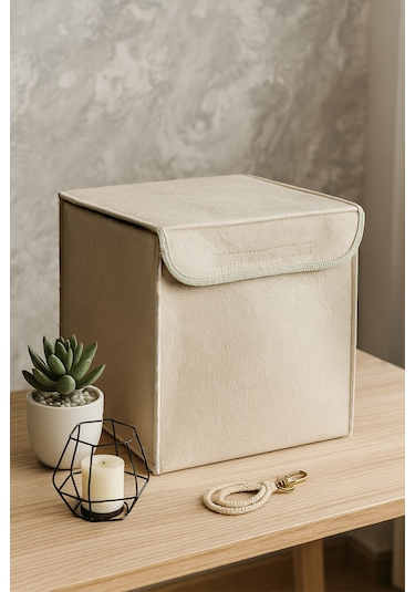 Krem Dolap İçi, Çamaşır, Oyuncak Düzenleyici, Saklama Kutusu, Keçe Sepet Organizer 29x30 Cm Krem