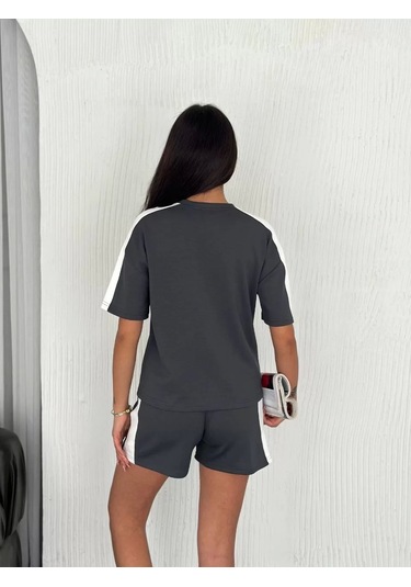 Osy Modal Yumuşak Dokulu Kumaş Kadın Parçalı Bisiklet Yaka T-shirt Kısa Şort İkili Takım - Antrasit Antrasit Osy Modal Yumuşak Dokulu Kumaş Kadın Parçalı Bisiklet Yaka T-shirt Kısa Şort İkili Takım - Antrasit Antrasit