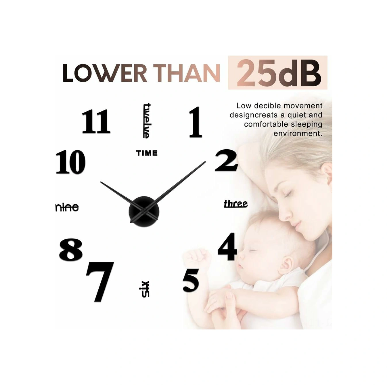 Geeroyoo Gümüş Modern Sessiz Dıy 3d Sticker Büyük Duvar Saati - Ev Ofis Dekorasyonu, Kolay Kurulum, 70-120cm Boyut Aralığı Çok Renki