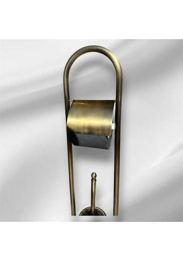İsaoğlu Yapı Antik Gold Ayaklı Tuvalet Kağıtlığı Ve Klozet Fırçası Vintage Tasarım Pirinç Malzeme Antik Fırça Gold