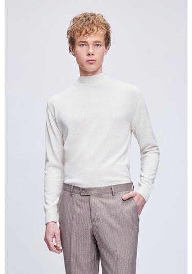 Bej Regular Fit Düz Yarım Balıkçı Yaka Yünlü Triko Kazak 34271023a006 00096 Bej