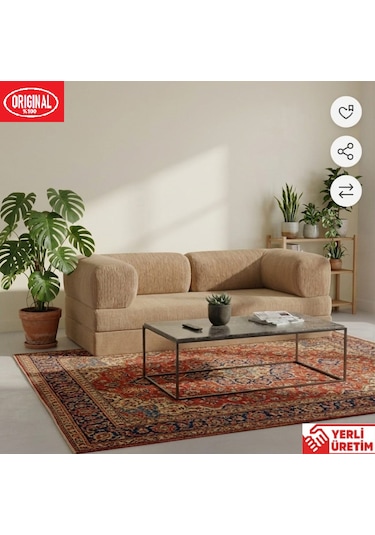 Pleasant K180x90 Sünger Kanepe Modüler Kadife Kumaşlı Koltuk Bej