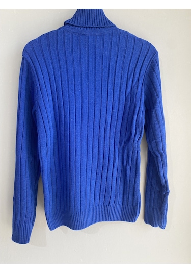 Martino Butik Unisex Balıkçı Yaka Triko Saks Mavi Kazak Saks