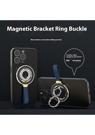 Çinko Alaşımlı Silikon Manyetik Tutucu Halka Toka Karbon Fiber Desen Dönen Çift Taraflı Manyetik Telefon Kickstand - Siyah