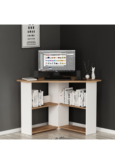 Corner Köşe Çalışma Masası Bilgisayar Masası Ofis Masası Kemençe - Beyaz