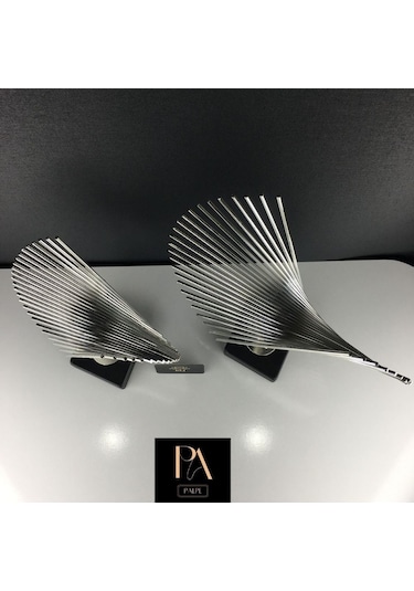 Gümüş 2'li P Ofis Metal Aksesuar Biblo Ev Salon Dekorasyon Obje