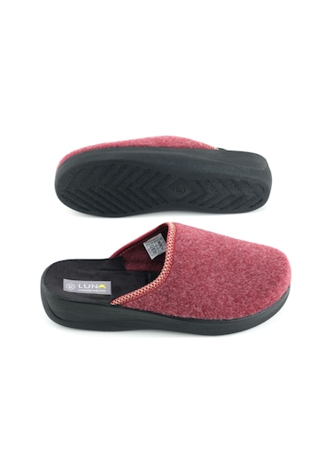 Gezer Luna Kadın Kışlık Yüksek Topuk Keçe Ev Bahçe Terlik Bordo