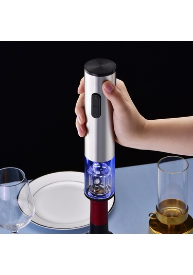 Vkemall Elektrikli Şarap Açıcı, Usb Şarjlı, 700mah Batarya, Paslanmaz Çelik + Abs, Hızlı Ve Kolay Kullanım Gümüş
