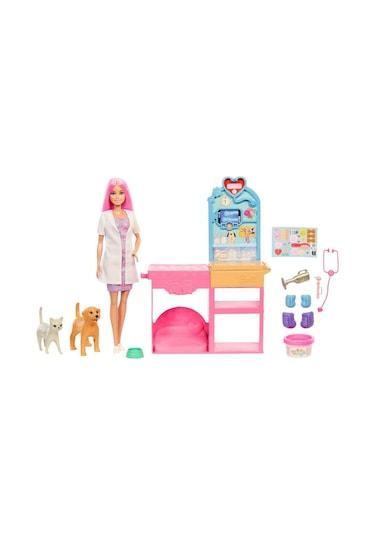 Barbie'nin Veteriner Kliniği Bebek Ve Aksesuarlar Oyun Seti Jfx93