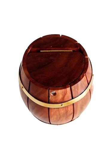 Maun Ağacından Dekoratif Ahşap Fıçı Kumbara