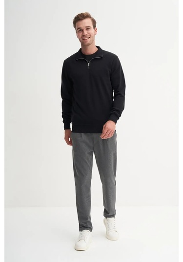 Cazador Regular Fit Dik Yaka Mevsimlik 3 İplik Sweatshirt-53470 Siyah