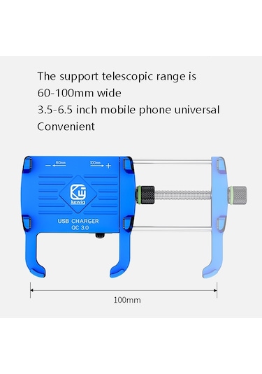 Kewig M6-s 12v Motosiklet Suya Dayanıklı Alüminyum Alaşımlı Cep Telefonu Braketi Qc3.0 Hızlı Şarj İle Siyah Siyah