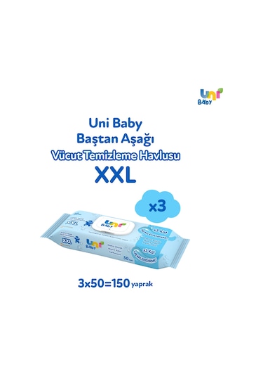 Uni Baby Vücut Temizleme Havlusu Xxl 3'lü 150 Yaprak