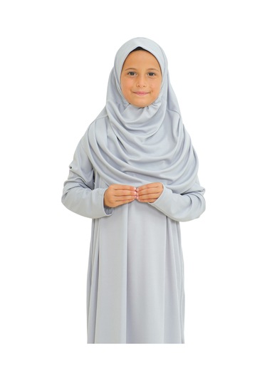 İki Parça Çocuk Elbisesi Seti Eşarp İle Takım Gri