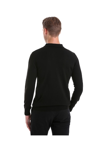 Hatemoğlu Regular Fit Düz Polo Yaka Triko Kazak Siyah