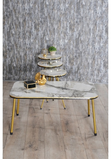 Zigon Sehpa Ve Orta Sehpa Kr Set Çift Gold Efes  Metal