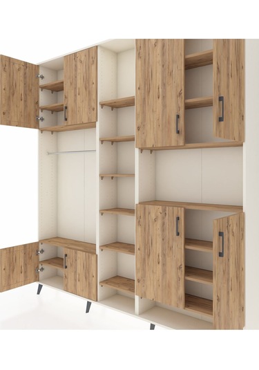 Arges Dolap 18 Raflı 8 Kapaklı Tek Askılı 220x30x243 Aytaşı-çam/çam Atlas Çam/atlas Çam