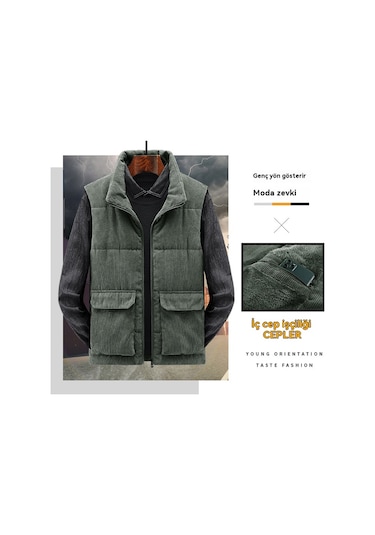 Erkekler İçin Büyük Beden Kadife Polar Astarlı Kalın Yelek Sarı