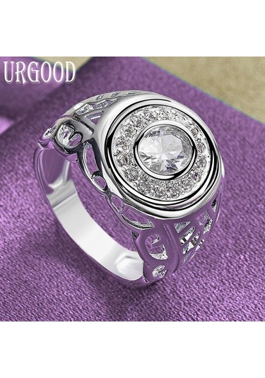 925 Ayar Gümüş Hollow Desen Aaa Zirkon Yüzük Parti Hediye Romantik Takı 10