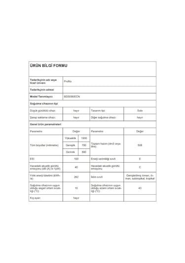 Profilo BD3056IFAN 59 L No-Frost Kombi Tipi Buzdolabı