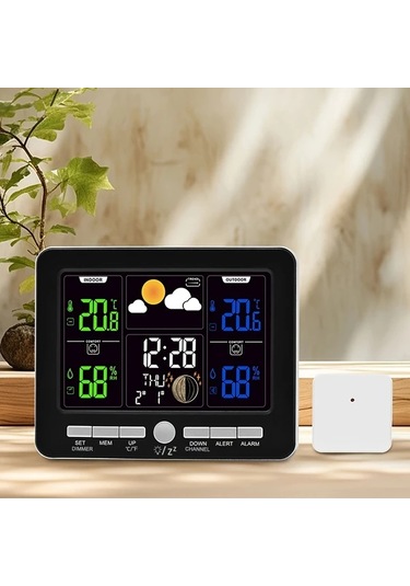 Motion003 1 Adet Siyah Renkli Lcd Ekranlı Hava Durumu İstasyonu Atomik Saat Barometre Sıcaklık Nem Ölçer Çift Alarmlı Takvim Gösterimi Usb Çalışan