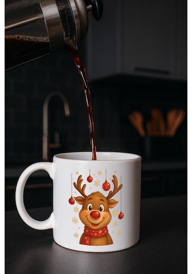 Kupa Yılbaşı Görselli Bardak Krem