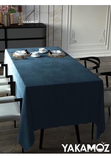Güvercin Mavisi Kadife Dokulu Masa Örtüsü Dertsiz Velvet Touch Serisi Güvercin Mavisi