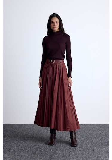 Pılıse Maxı Etek Bordo Bordo