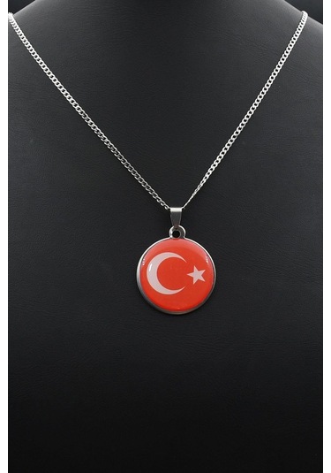 Ay Yıldızlı - Ay Yıldız Kolye Paslanmaz Çelik Zincir 902286 Gümüş