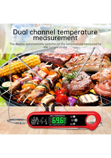 Mufunye Anında Okumalı Dijital Et Termometresi - Çift Problu, Alarmlı, Mıknatıslı Bbq Ve Fırın İçin