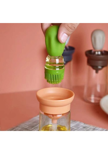 Symbee Mavi Gıda Seviyesi Silikon Fırçalı Barbekü Soya Botu, Mutfak İçin Basma Tipi Ölçülü Yağ Dispenseri, Dayanıklı Cam Materyal Çok Renkli