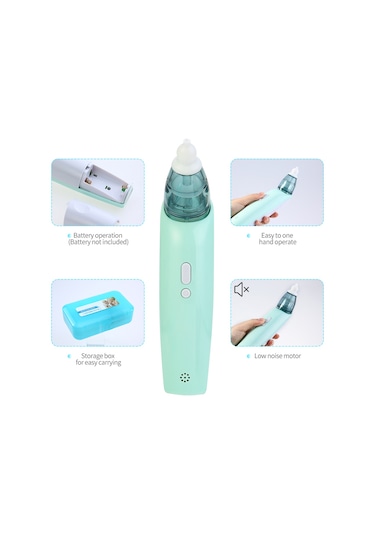 Gajeena Bebek Elektrikli Burun Emicisi - Yeşil, 3 Hızlı Emme, Yumuşak Silikon Uçlar, Taşınabilir Depolama Kutusu