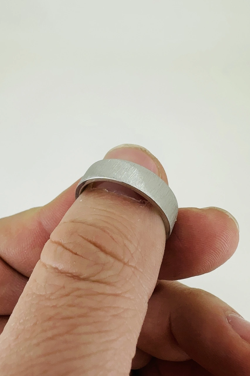 Kişiye Özel İsim Tarih Yazılı 6mm Mat Fırçalanmış Düz Unisex Çelik Yüzük Alyans Cl46y Beyaz