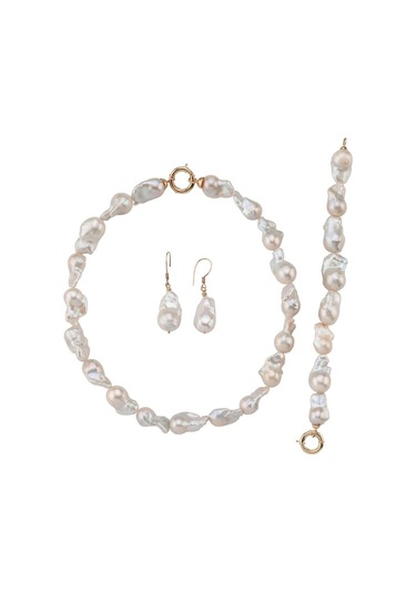 22,5 Mm Barok İnci Kolye Bileklik Küpe Üçlü Set 40 Cm / Rose Gümüş