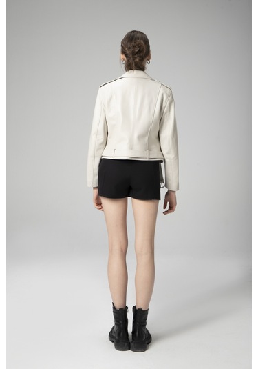 Dericlub Wm021 Gerçek Deri Biker Kadın Deri Mont Bej Null Bej