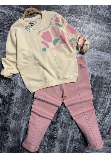 Kız Çocuk Kalp Baskılı 2'li Takım. Pamuklu Mükemmel Kalite Pembe