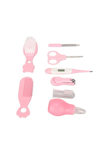 Hangfox Bebek Sağlık Bakımı Seti 8 Parça: Burun Emici, Tırnak Kesici, Tarak, Fırça, Termometre - Taşınabilir Çanta İle Güvenli Kullanim Pembe
