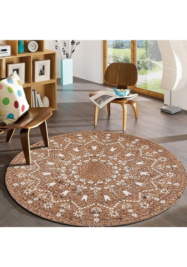 Jüt Yuvarlak Hasır Halı Yolluk Salon Oda Mutfak Halısı Ks-1063