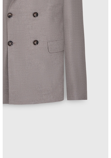 Ac&Co / Altınyıldız Classics Erkek Vızon Yünlü Slim Fit Dar Kesim Kırlangıç Yaka Kapak Cepli Blazer Ceket Vızon Vizon