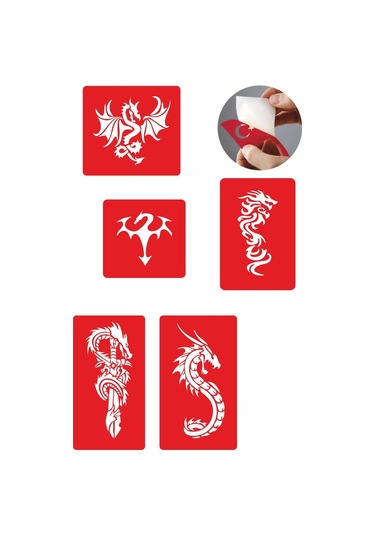 Enhavalı Dragonlar Geçici Dövme Kına Şablonu 5'li