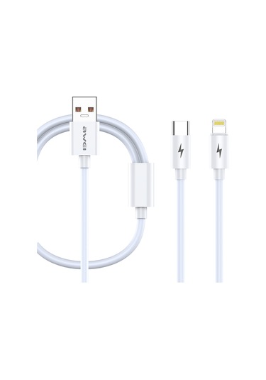 Awei Cl-79 2 İn 1 1.2m Usb 8 Pin + Usb-c / Tip-c Çoklu Şarj Kablosu