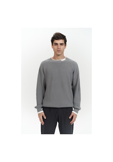 Carter Çift Yaka Detaylı Gri Erkek Triko Kazak Gri