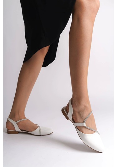 Hannah Lastikli Ortopedik Rahat Taban Taş Detaylı Kadın Babet Ayakkabı Kt Beyaz Beyaz