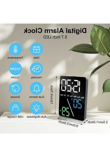 Trendooze Saat, Model Masa Led Küçük Dijital Cm Çift Çalar Başucu, Alarmlı 14,5 Ct