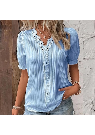 Yeşil Yaz Kadın T-shirt Moda Hollow Kısa Kollu Kadın Gömlek Tops Yeşil