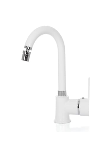 Beyaz Kısa Borulu Lavabo Bataryası Oynar Perlatörlü Beyaz