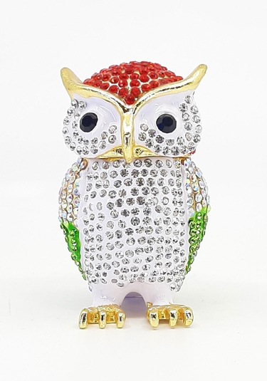 Swarskybyks857 2li Swaroski Taşlı Metal Baykuş Mücevher Kutusu